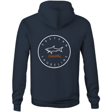 Load image into Gallery viewer, Clovelly Lord of the Ocean - Pocket Hoodie Sweatshirt - Navy / Orange (and other Mate !)