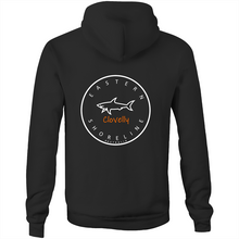 Load image into Gallery viewer, Clovelly Lord of the Ocean - Pocket Hoodie Sweatshirt - Navy / Orange (and other Mate !)