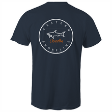 Load image into Gallery viewer, Clovelly Lord of the Ocean - Mens T-Shirt - Navy / Orange
